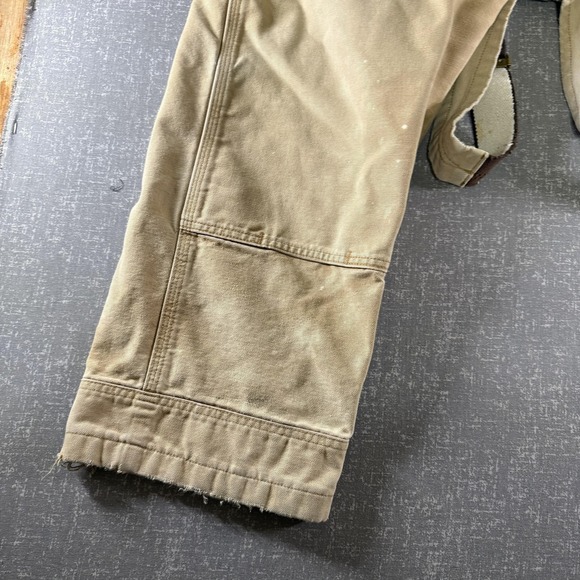 Carhartt Bib Overalls Mens 44x32 Beige Duck Canvas Carpenter Workwear R01-M - Picture 10 of 13